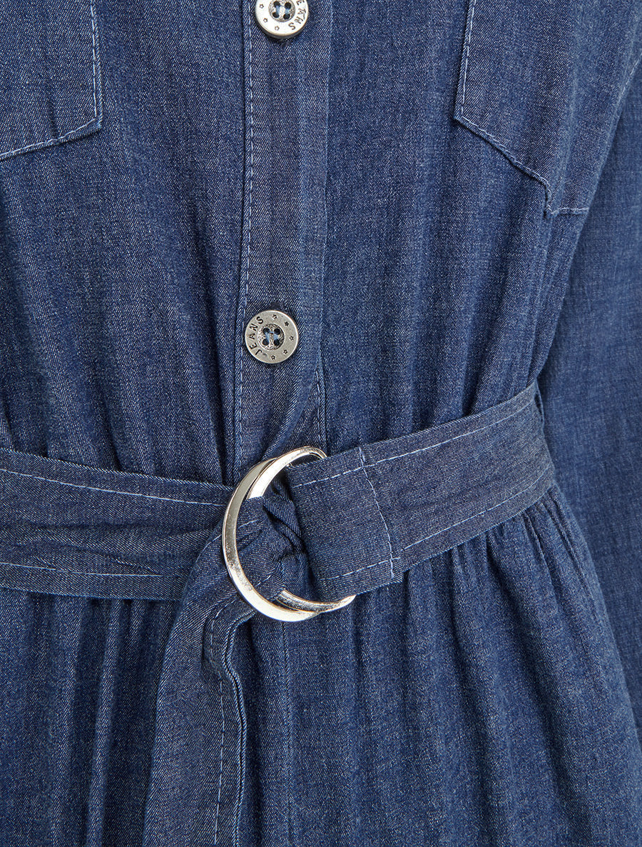 Combinaison en denim à taille élastiquée - Bleu denim - 3