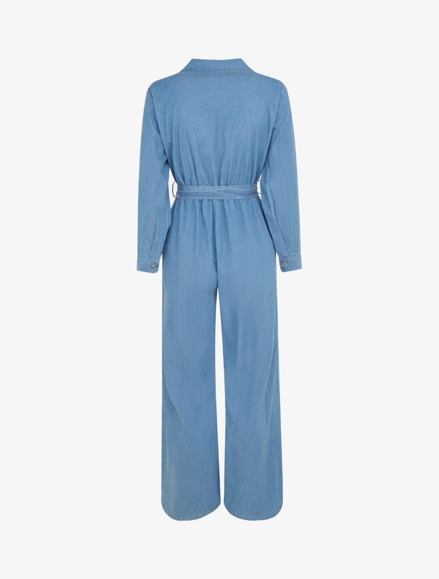 Combinaison en denim à taille élastiquée - Bleu clair - 2