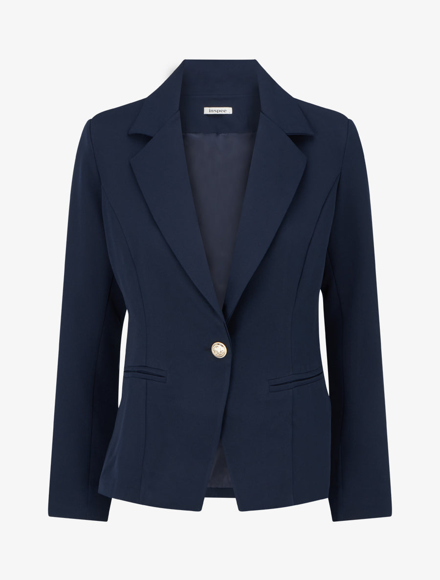 Blazer uni boutonné - Marine - 1