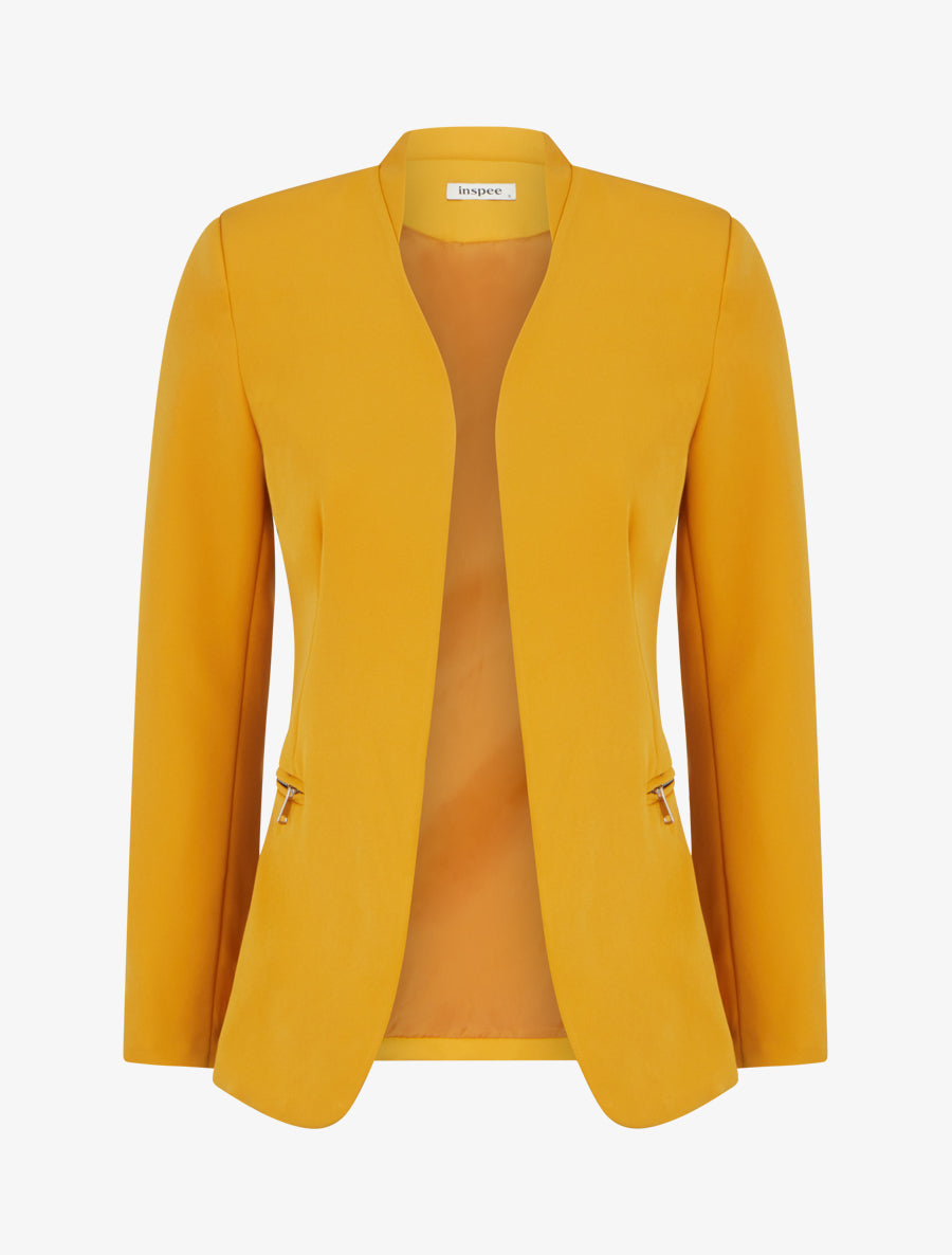 Veste unie à poches décoratives zippées - Jaune moutarde - 1