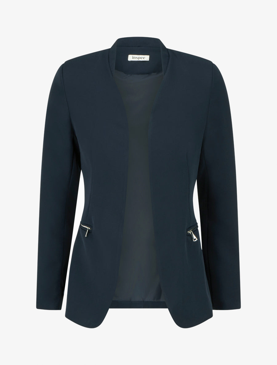 Veste unie à poches décoratives zippées - Marine - 1
