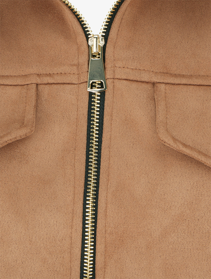 Veste élastiquée en suédine - Camel - 3