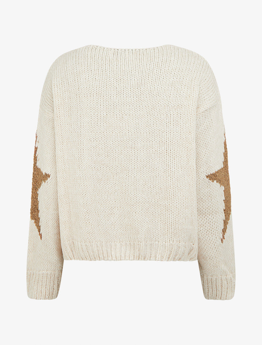 Pull en maille uni à motifs étoiles - Beige - 2