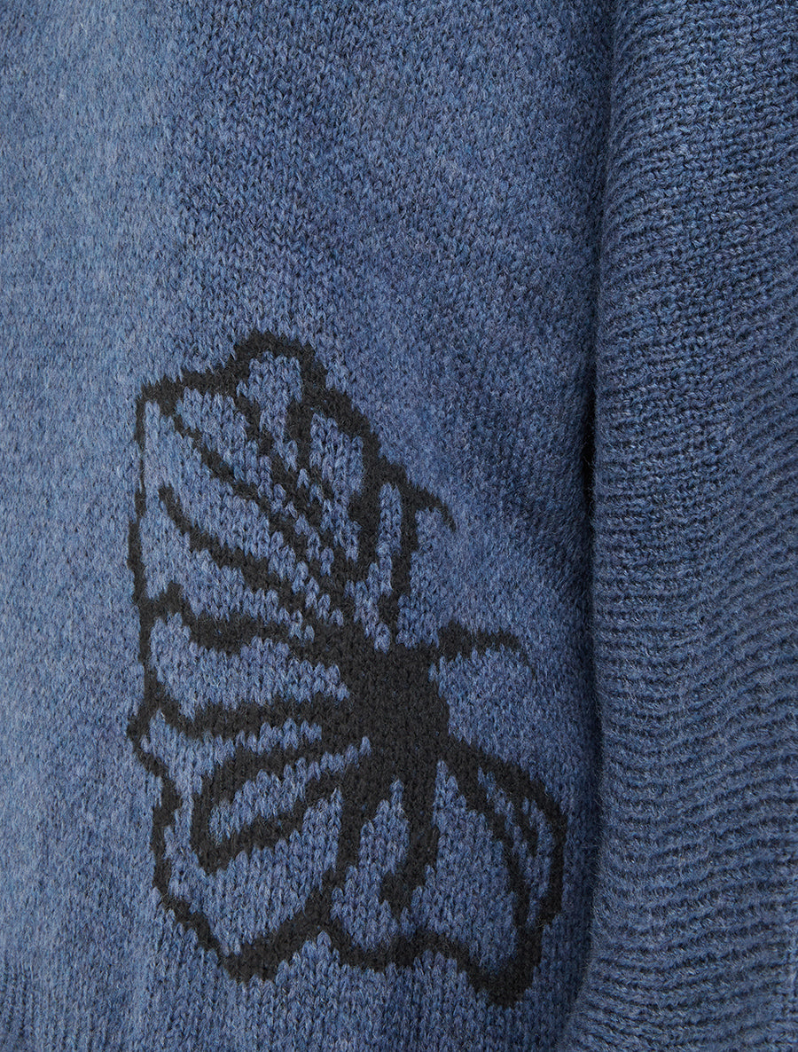 Pull à col rond à motif floral - Marine - 3