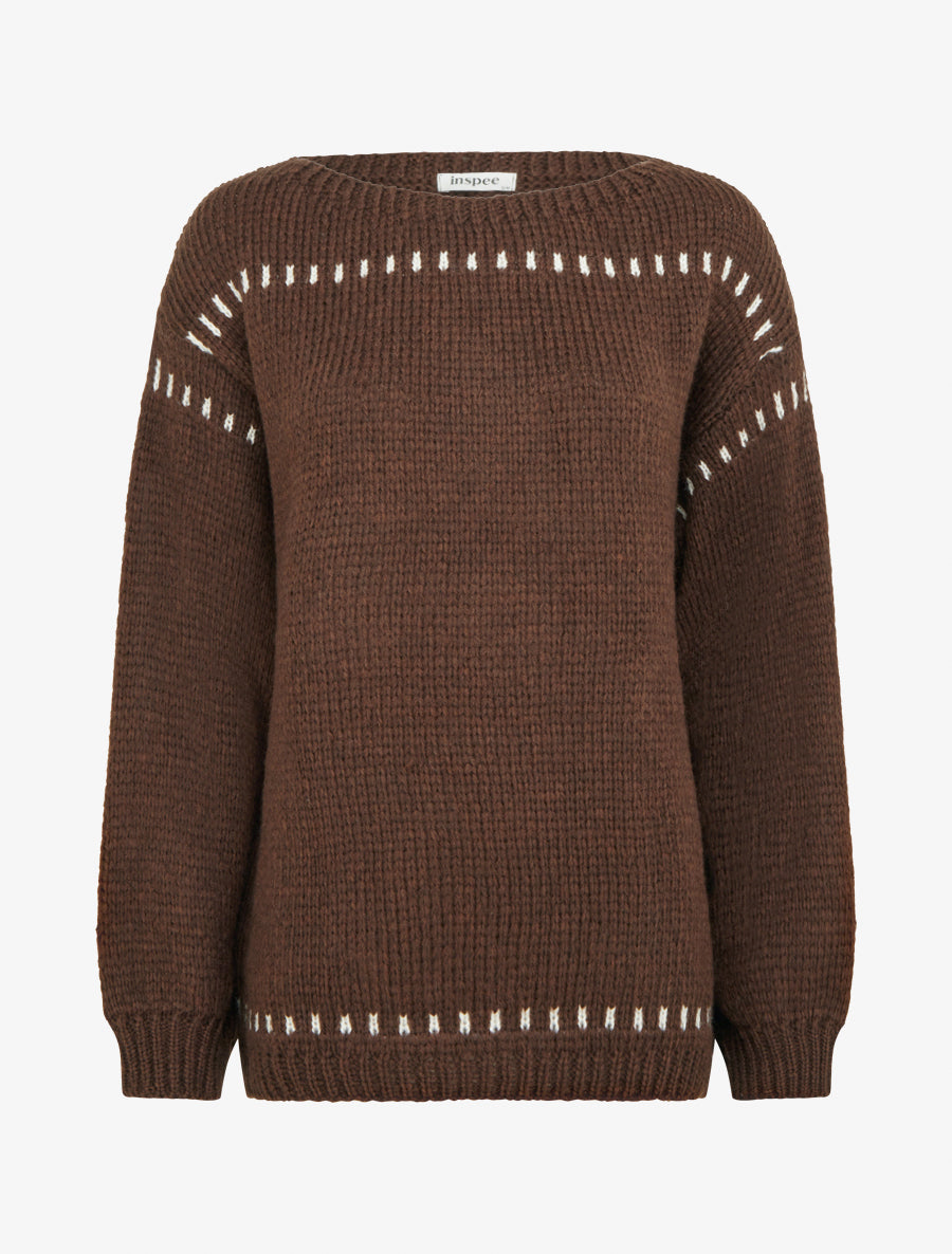 Pull uni duveteux - Marron - 1