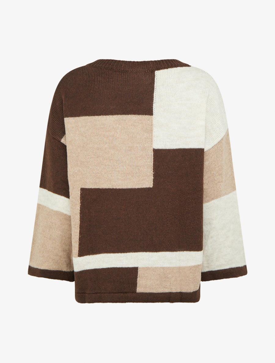 Pull color bloc en maille - Marron - 2