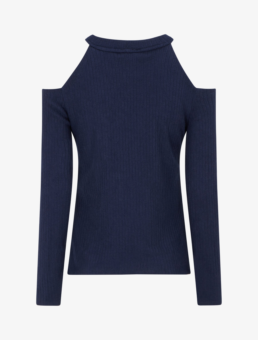 Pull côtelé à épaules dénudées - Marine - 2