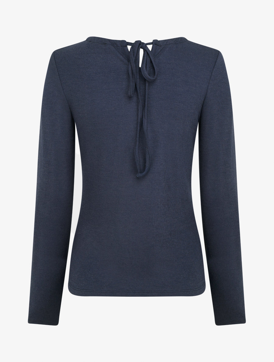 Pull fin uni à empiècement bijoux - Marine - 2