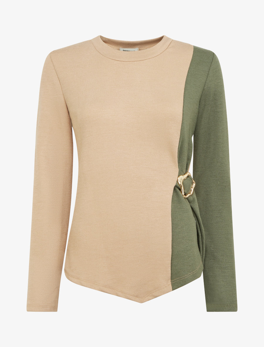 Pull fin bicolore à boucle décorative - Camel/marron - 1