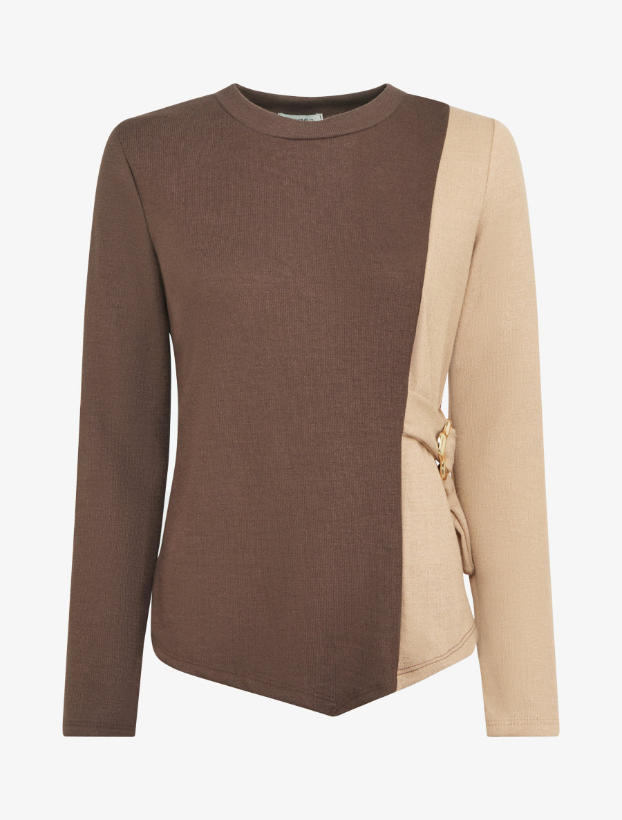 Pull fin bicolore à boucle décorative - Marron/camel - 1