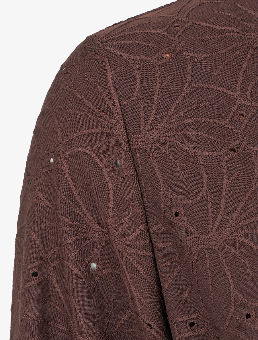 Robe evasée effet fleurs brodées - Marron - 3