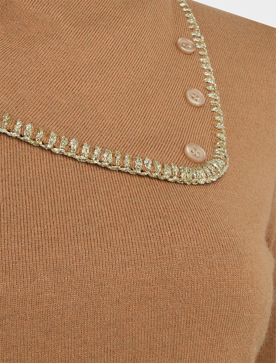 Pull fin à col fantaisie à revers - Camel - 3