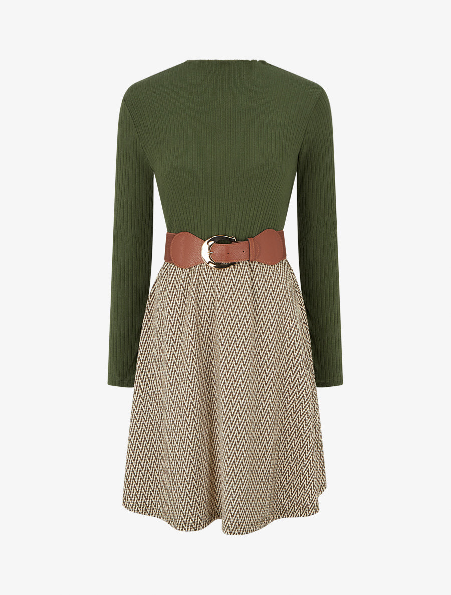 Robe pull à imprimé chevron irisé - Kaki - 1
