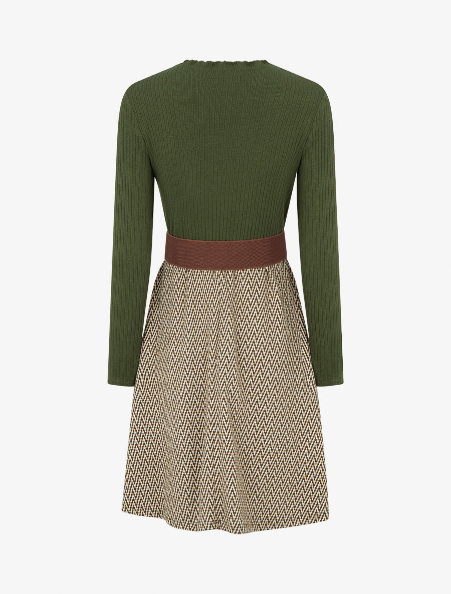Robe pull à imprimé chevron irisé - Kaki - 2