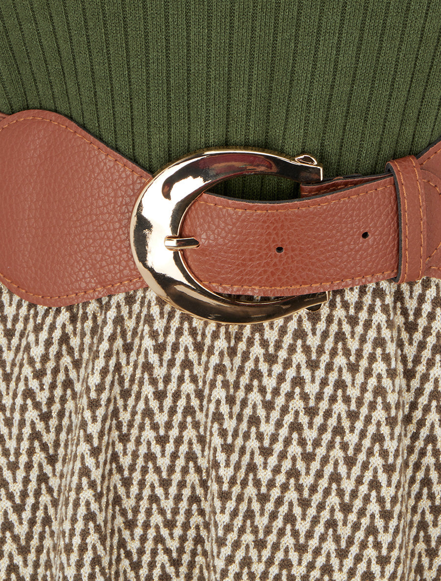 Robe pull à imprimé chevron irisé - Kaki - 3