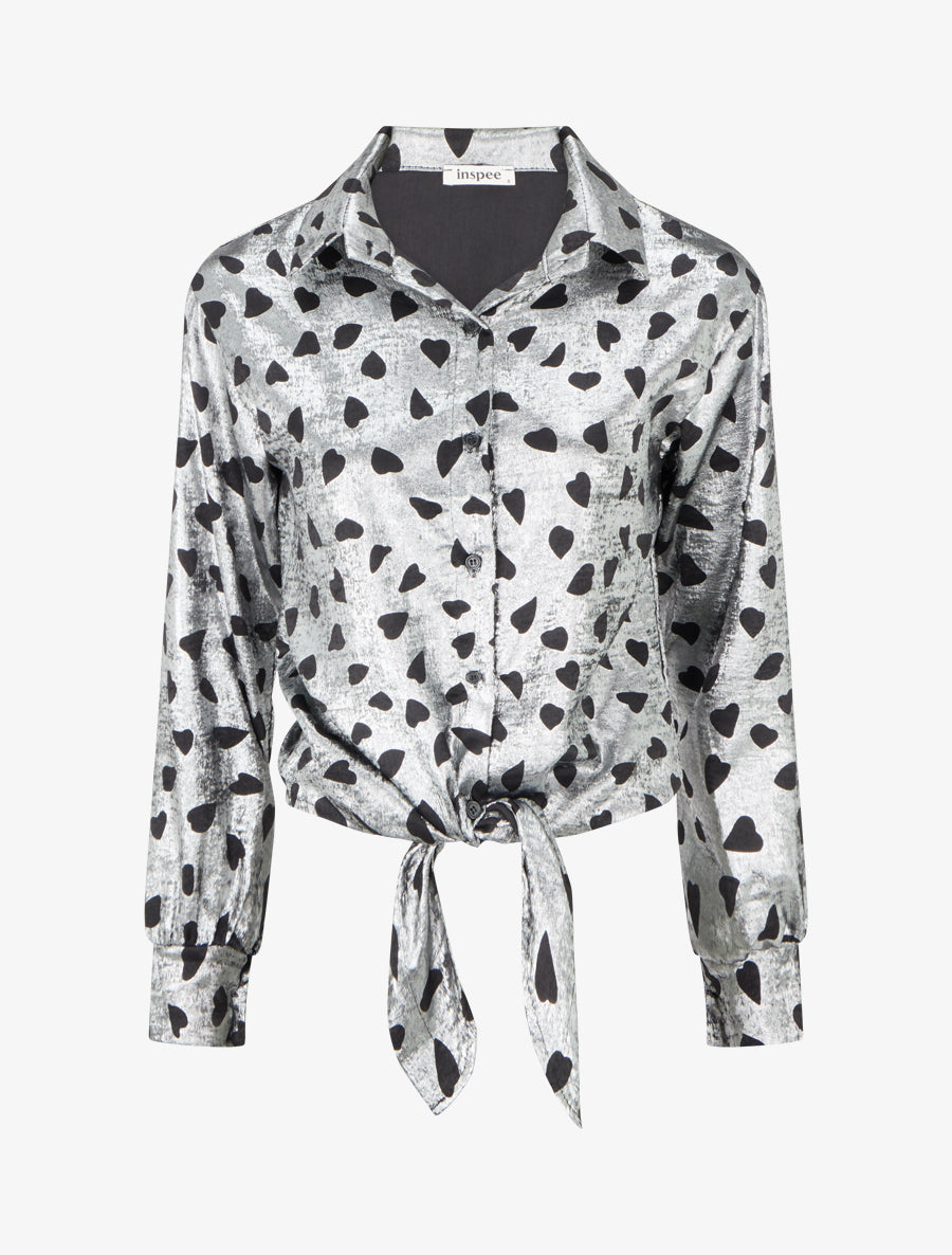 Chemisier irisé à imprimé coeurs - Argent - 1