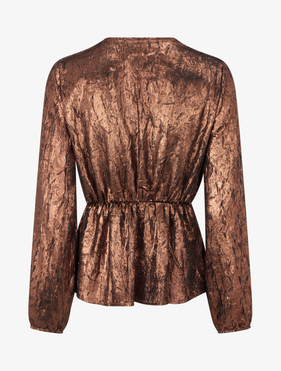 Blouse irisée élastiquée à col cache-coeur - Bronze - 2