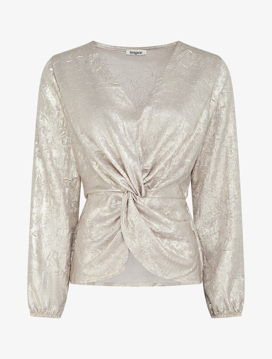 Blouse irisée élastiquée à manches longues - Argent - 1