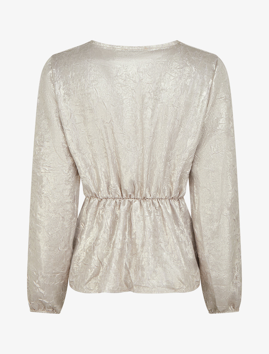 Blouse irisée élastiquée à manches longues - Argent - 2
