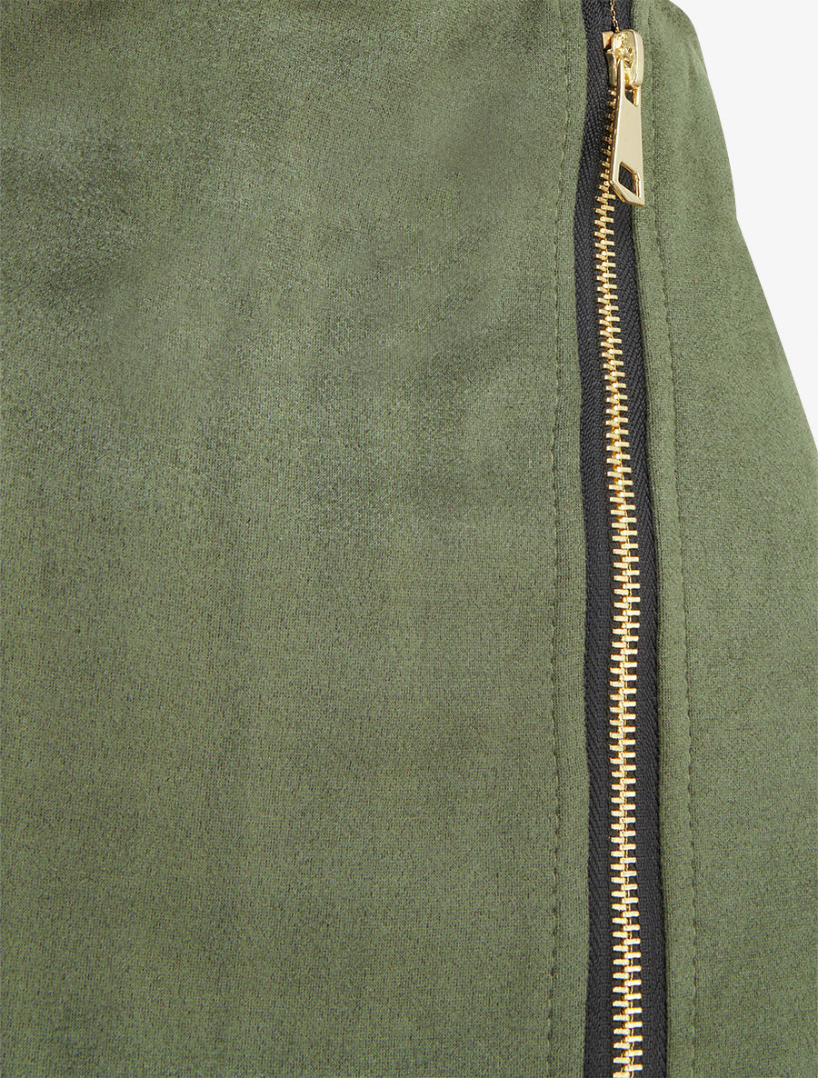 Reißverschluss-Shortsrock aus Wildlederimitat - Kaki