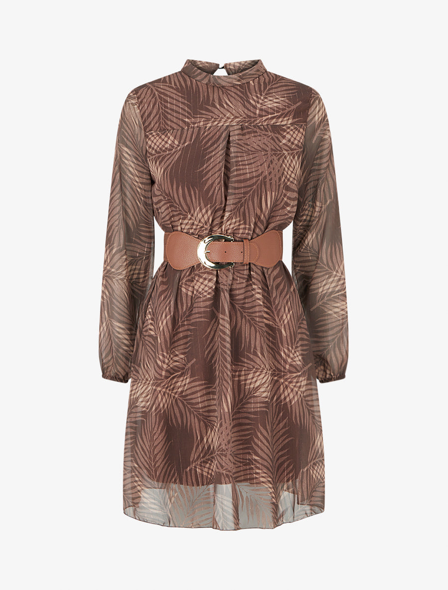 Robe irisée à imprimé feuillage - Marron - 1