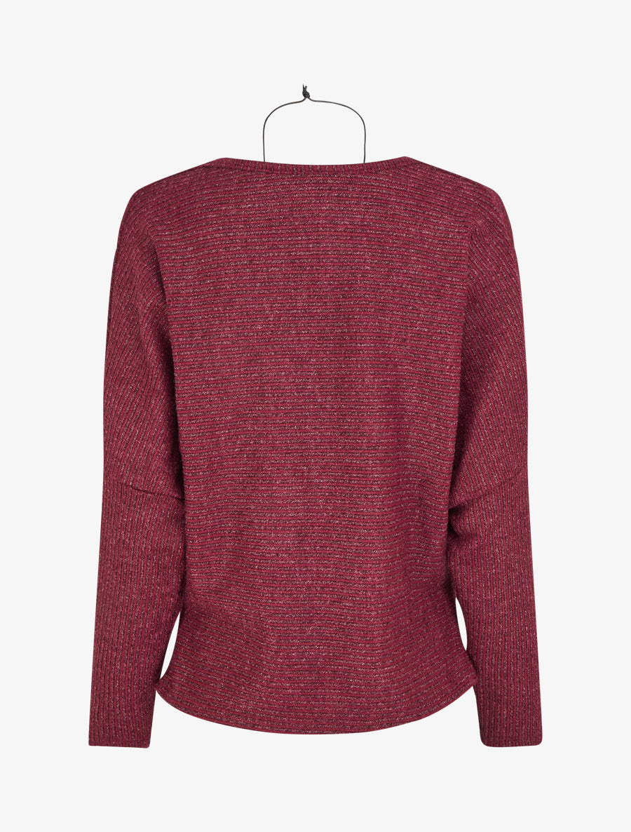 Pull fin rayé à col bénitier - Lie de vin - 2