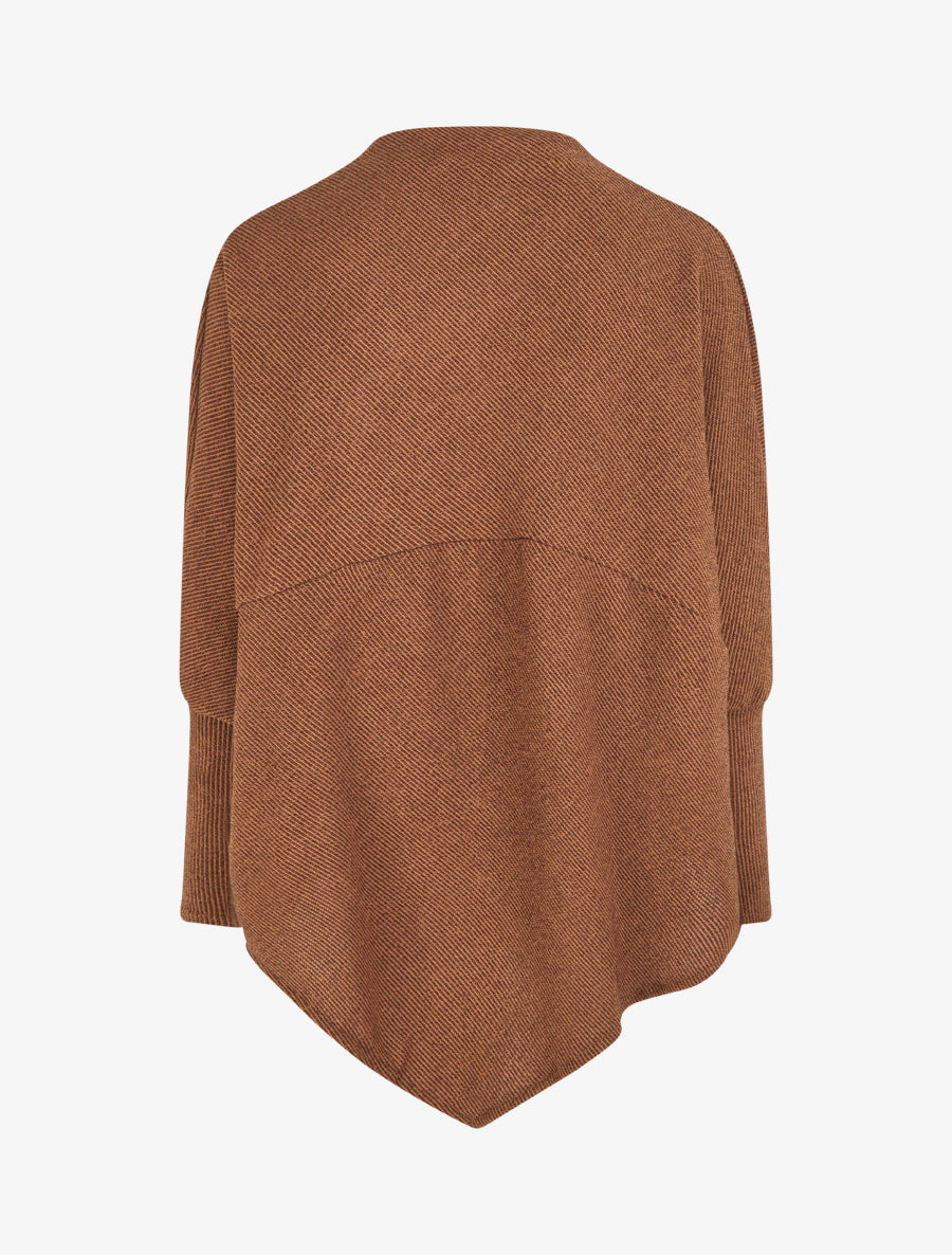Poncho fin uni à manches longues - Marron - 2
