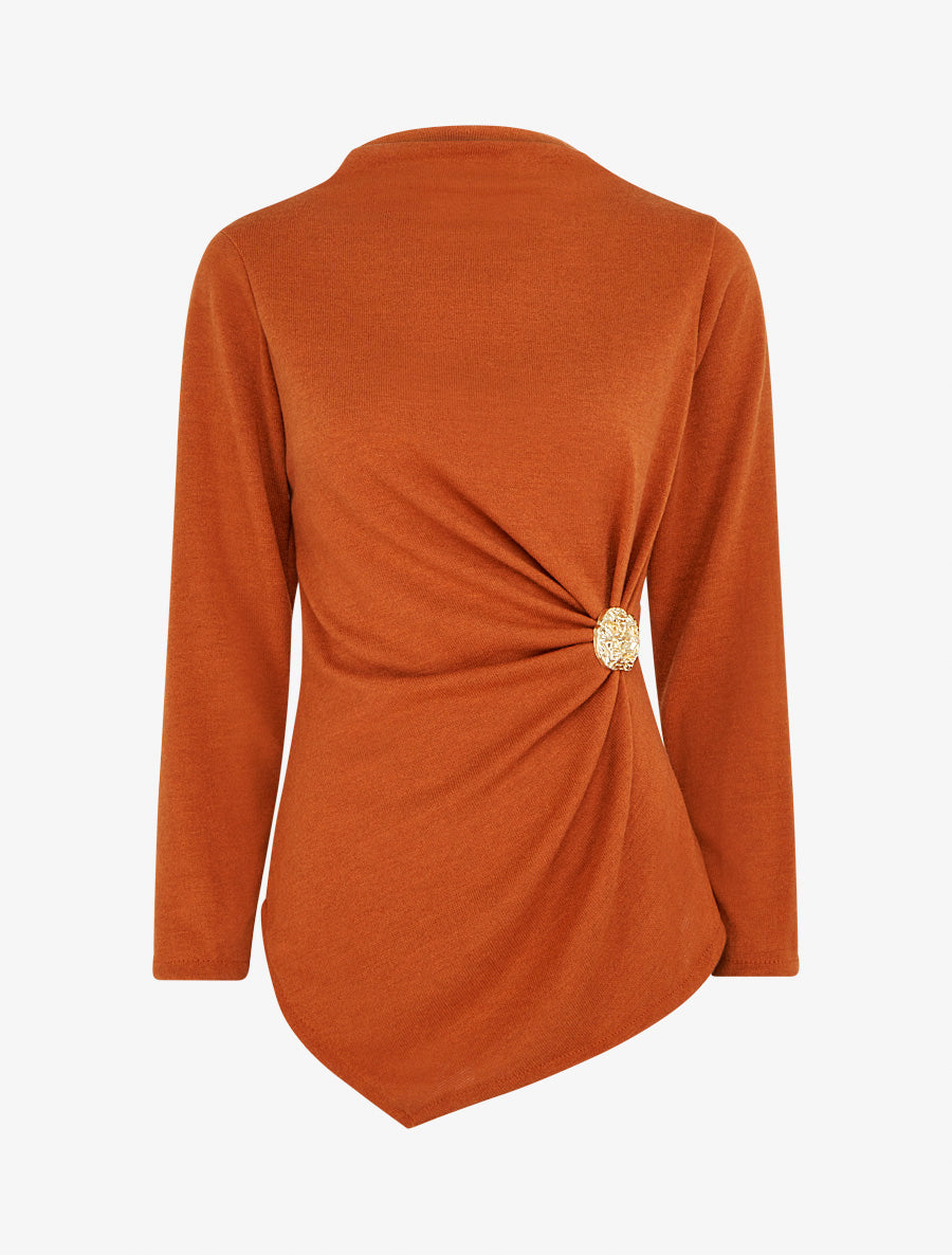 Pull fin à empiècement broche - Orange - 1