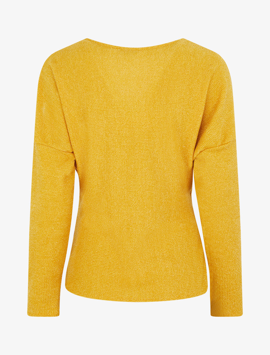 Pull fin uni à col cache-coeur - Jaune moutarde - 2
