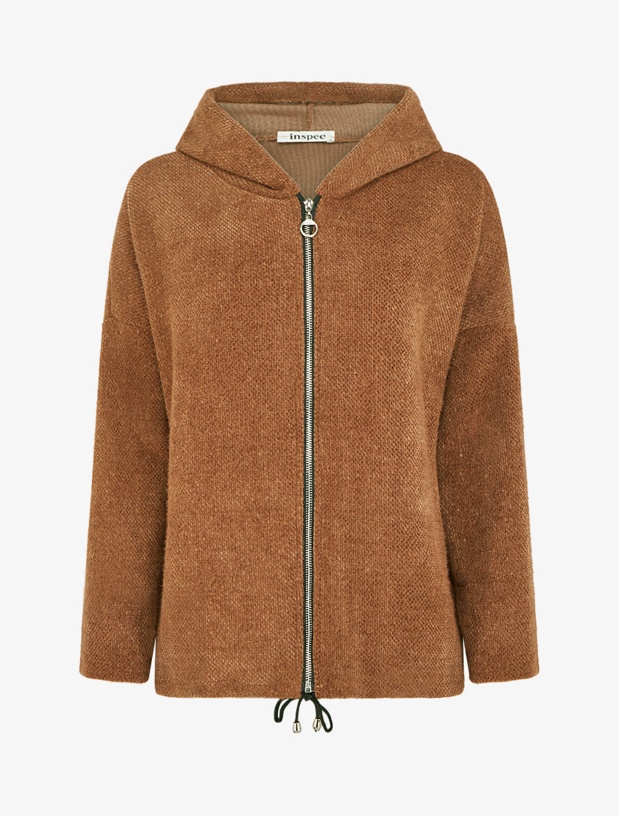 Gilet en maille zippé à capuche - Camel - 1