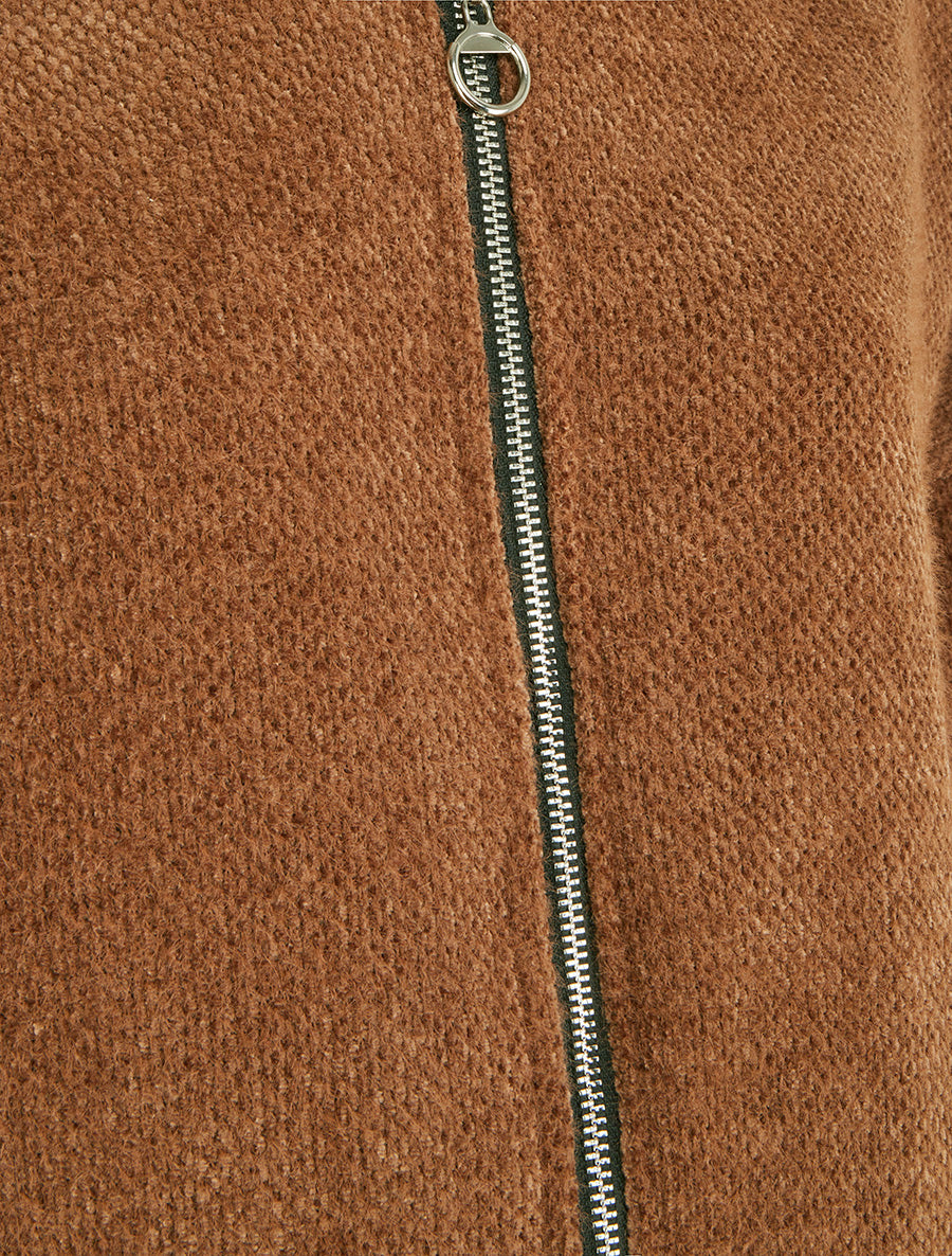 Gilet en maille zippé à capuche - Camel - 3