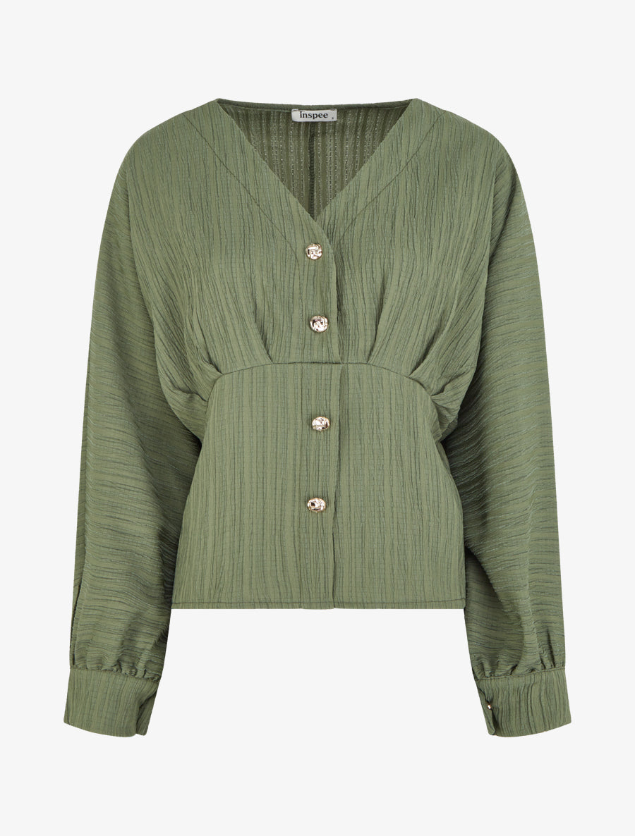Blouse fluide à boutons décoratifs - Kaki - 1
