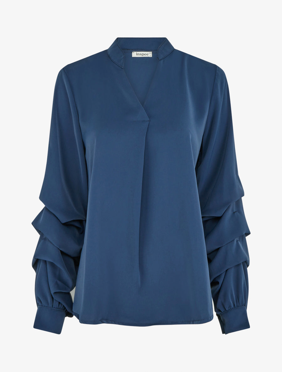 Blouse fluide unie à manches stylisées - Marine - 1