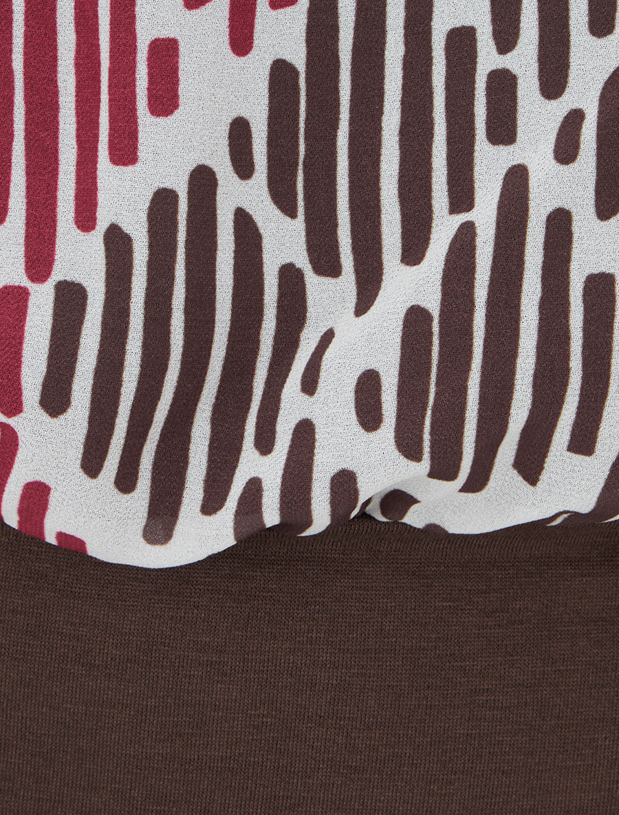Blouse en voile imprimé graphique - Marron - 3