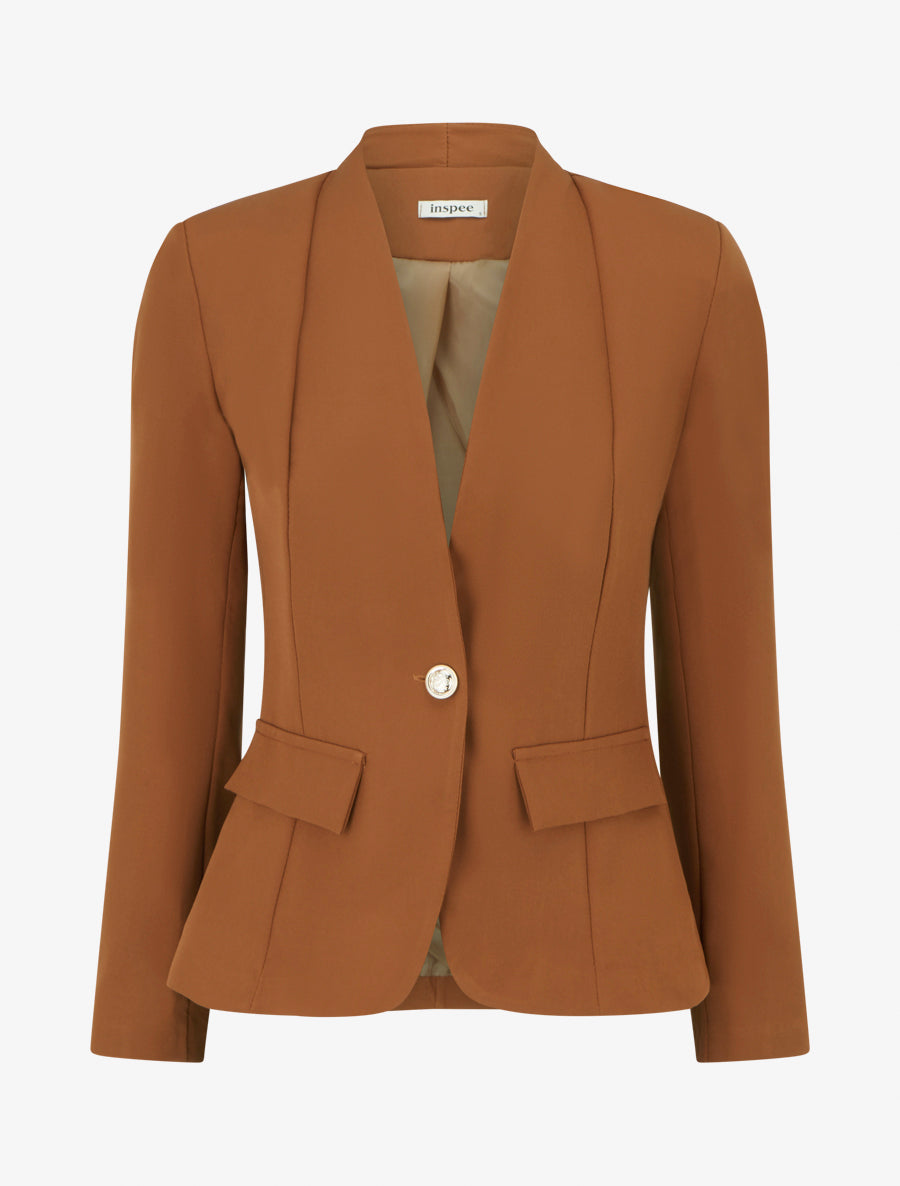 Blazer uni boutonné - Camel - 1