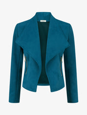 Veste en suédine à poches décoratives zippées - Bleu canard - 1