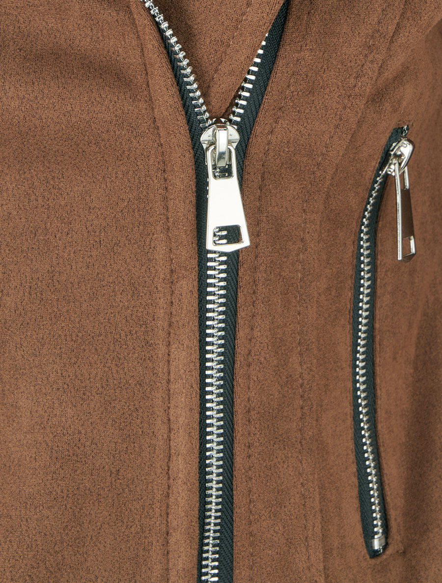 Jacke aus Wildlederimitat mit Reißverschluss - Braun