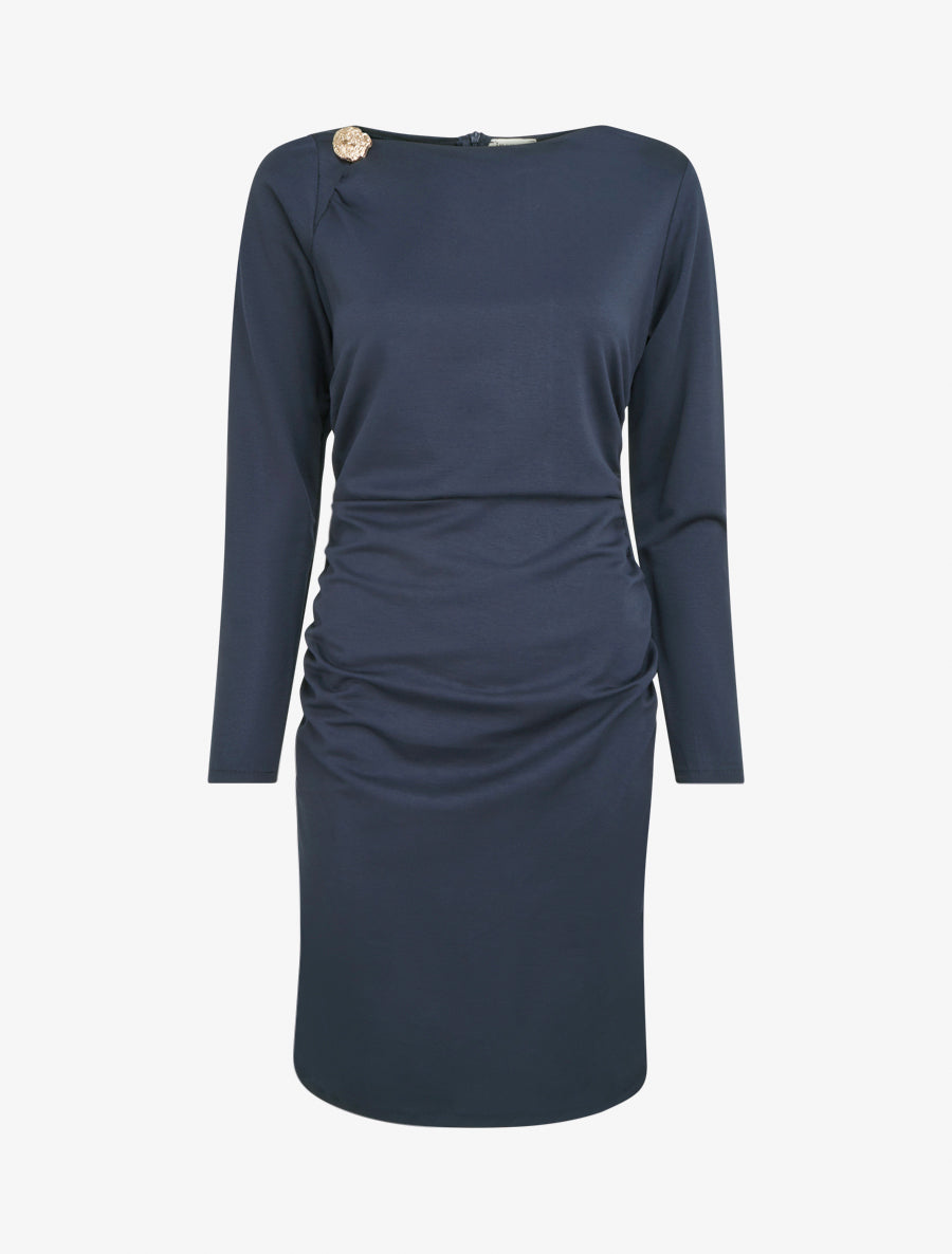 Robe droite à col bateau bijou - Marine - 1