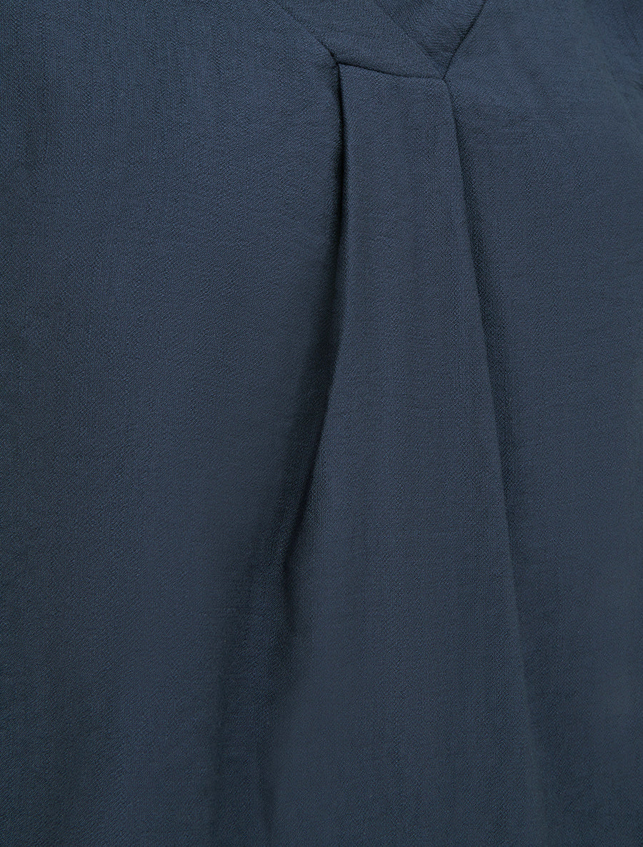 Blouse droite unie à col V - Marine - 3