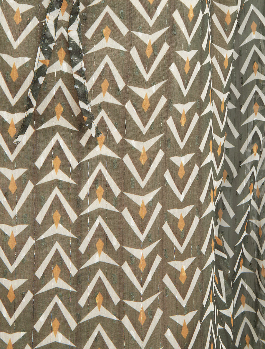 Top boule en voile imprimé graphique - Kaki - 3