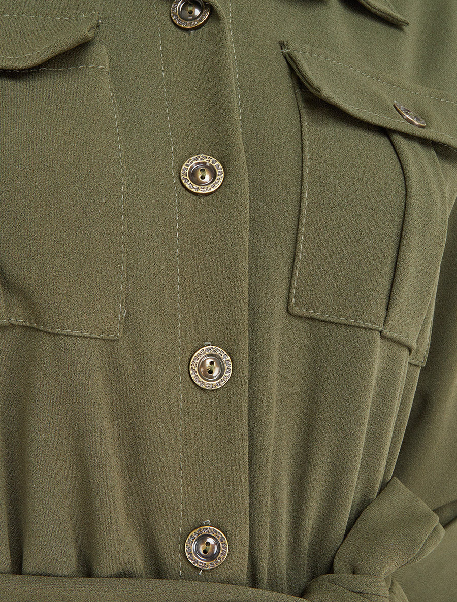 Combinaison unie à taille élastiquée - Kaki - 3