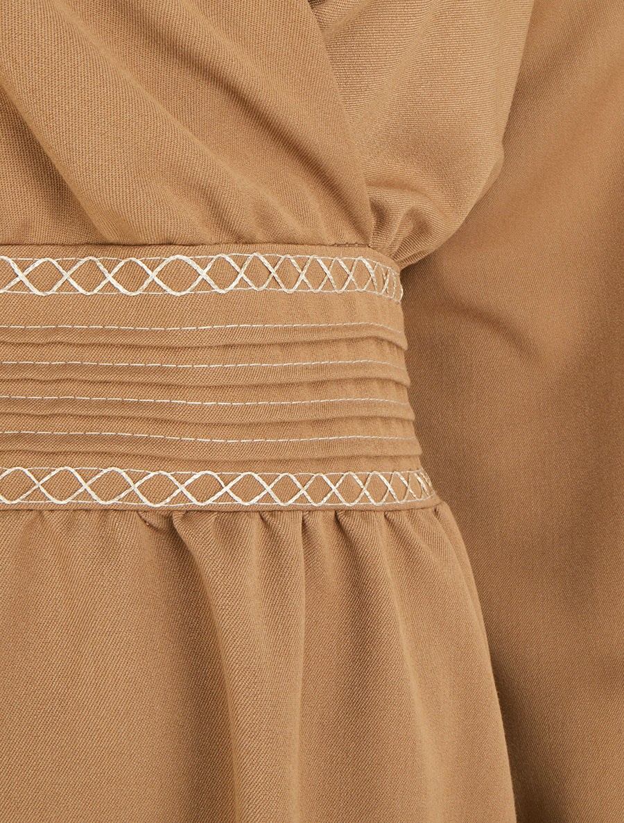 Robe uni cache-coeur à bande stylisée - Camel - 3