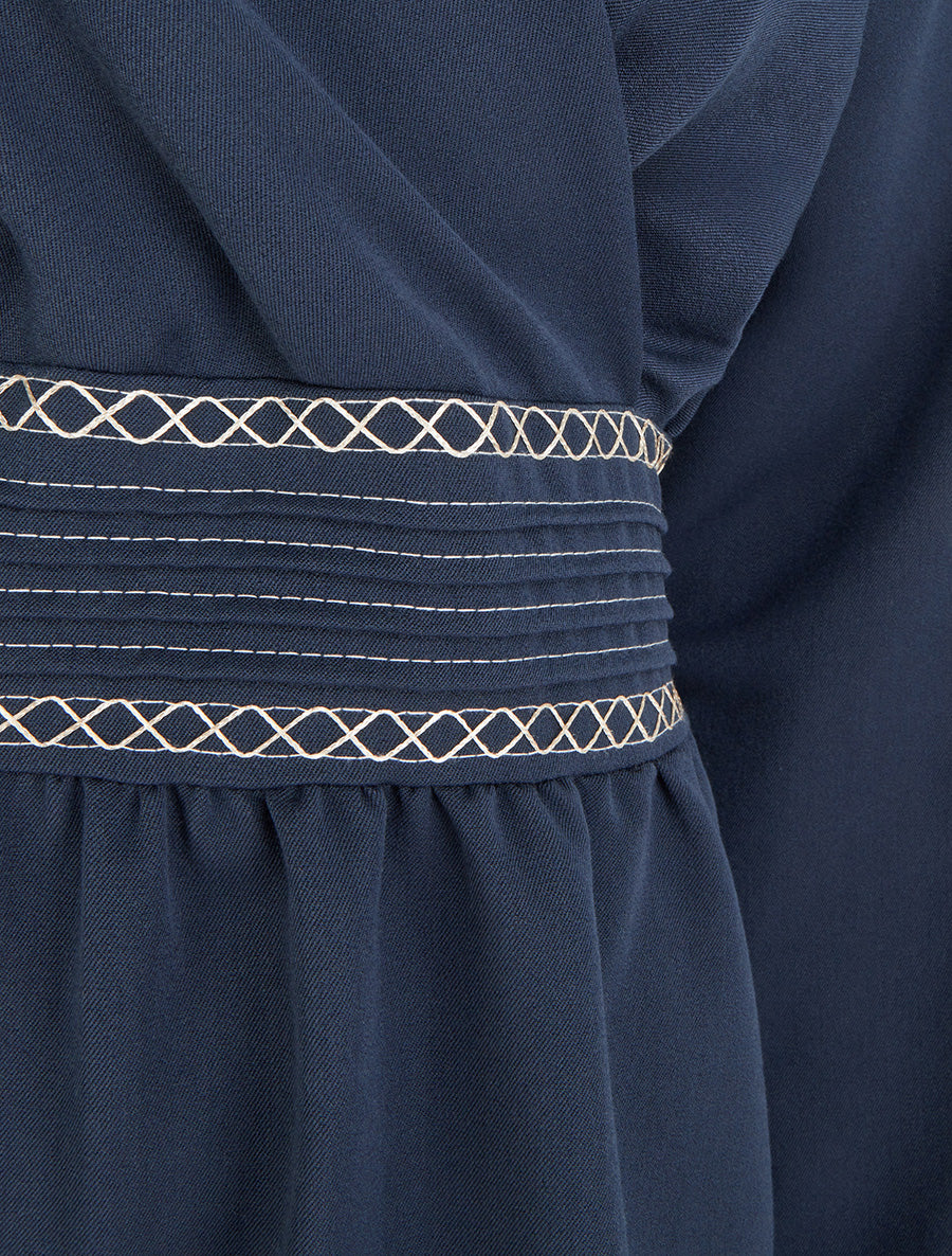 Robe uni cache-coeur à bande stylisée - Marine - 3