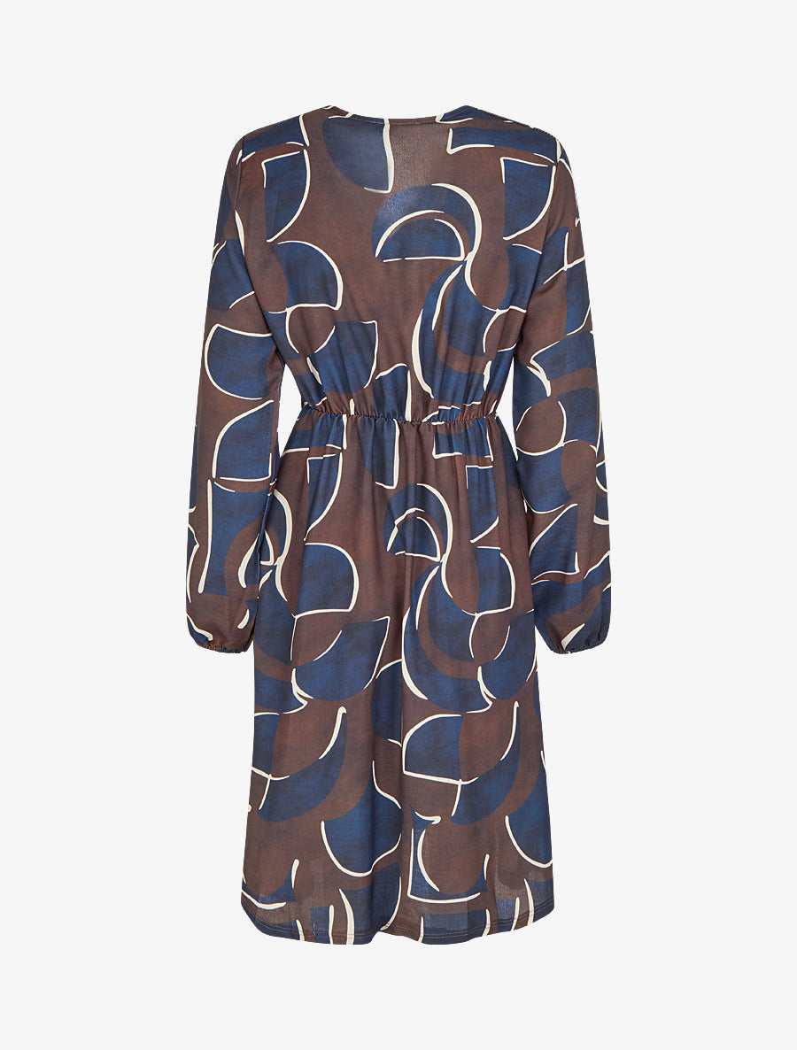 Robe élastiquée imprimé abstrait - Marine - 2