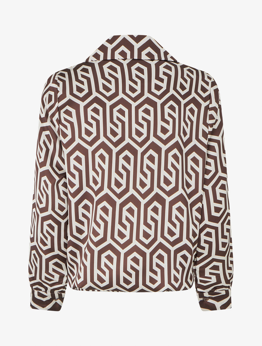 Blouse satinée imprimé rétro - Marron - 2