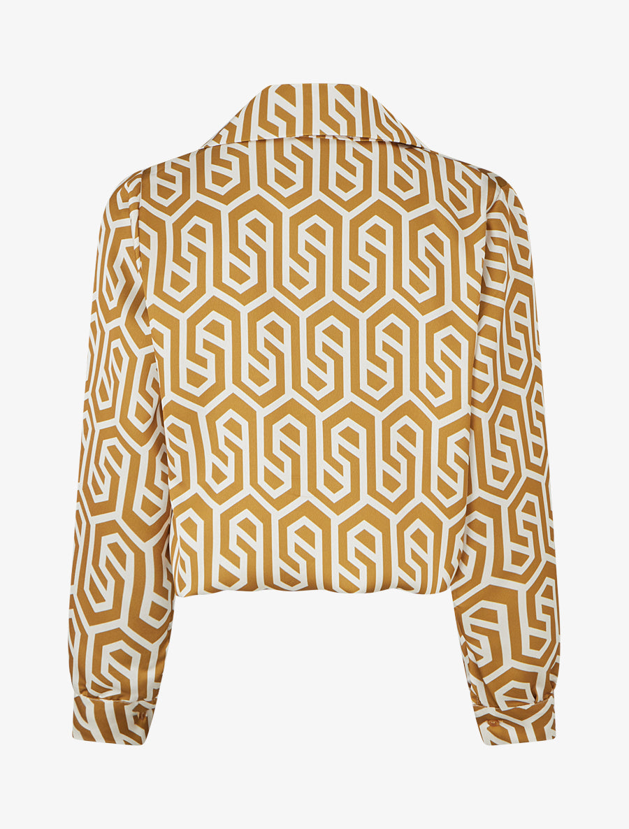 Blouse satinée imprimé rétro - Jaune moutarde - 2