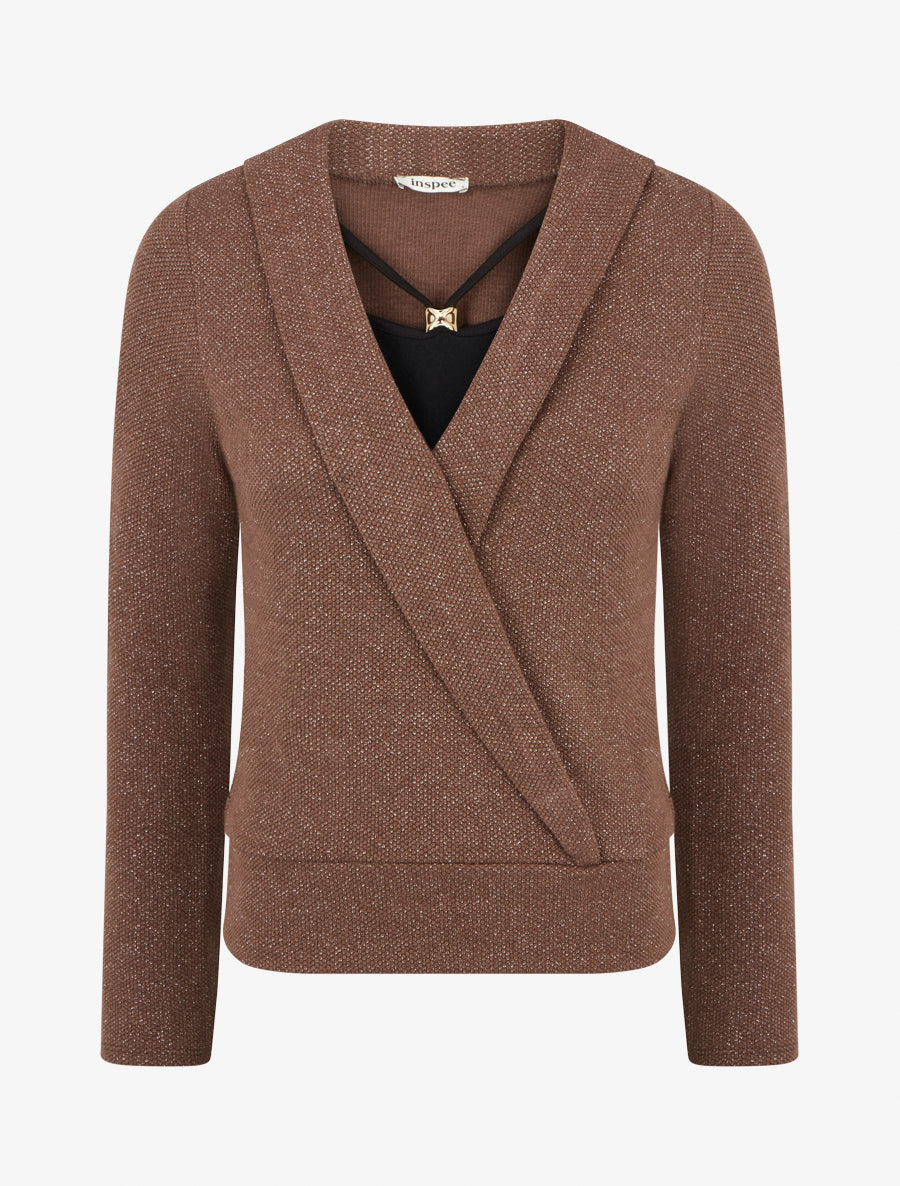 Pull superposé effet gaufré irisé - Marron - 1