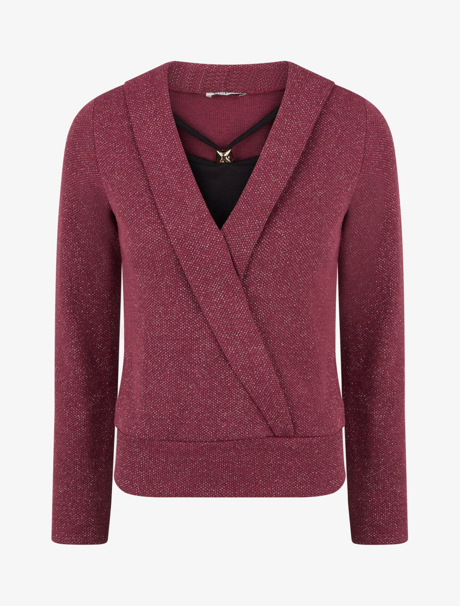 Pull superposé effet gaufré irisé - Prune - 1