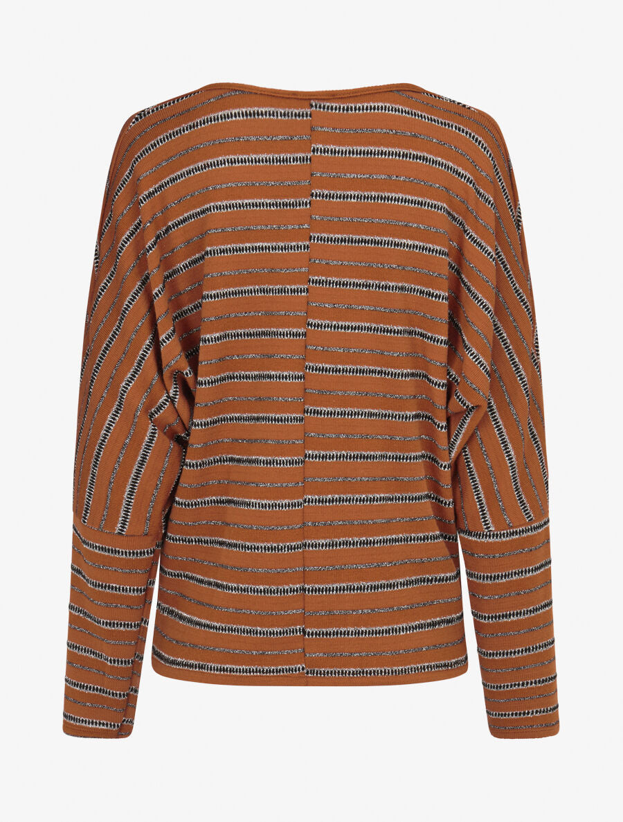 Pull dolman à rayures irisées - Camel - 2
