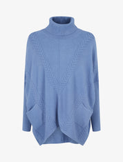 Poncho asymétrique à col roulé - Bleu - 1